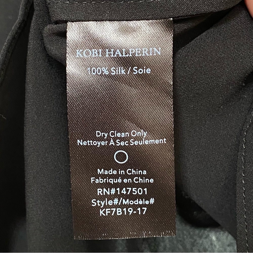 KOBI HALPERIN black silk Lace Up v-neck Ruffle Trim long sleeve Blouse top - Picture 7 of 7
